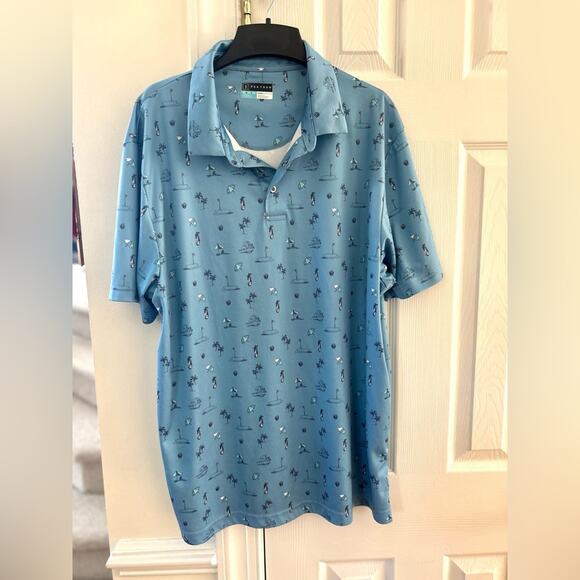 PGA Tour Blue Ocean Beach Golf Print Polo - Picture 2 of 8